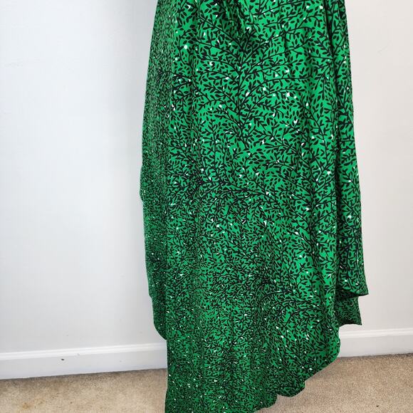 Bombchel V-Neck Asymmetric Hem Halter Dress Green Floral 100% Cotton OS M/L - Picture 7 of 15